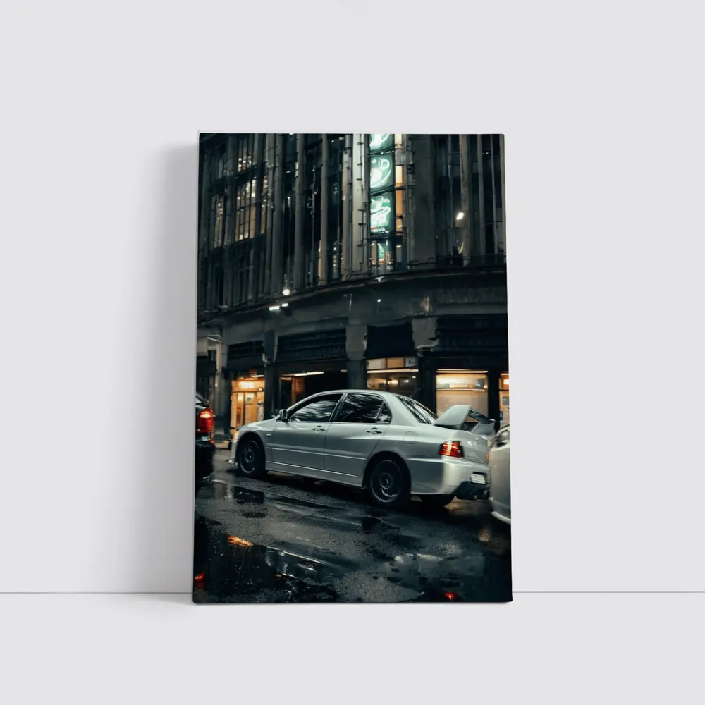 Mitsubishi Lancer Evo Rainy City Street Night – Wall Art