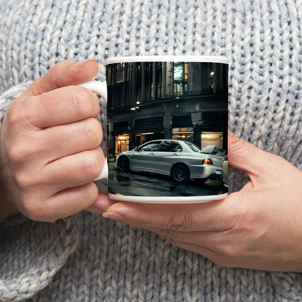 Mitsubishi Lancer Evo Rainy City Street Night – Mugs