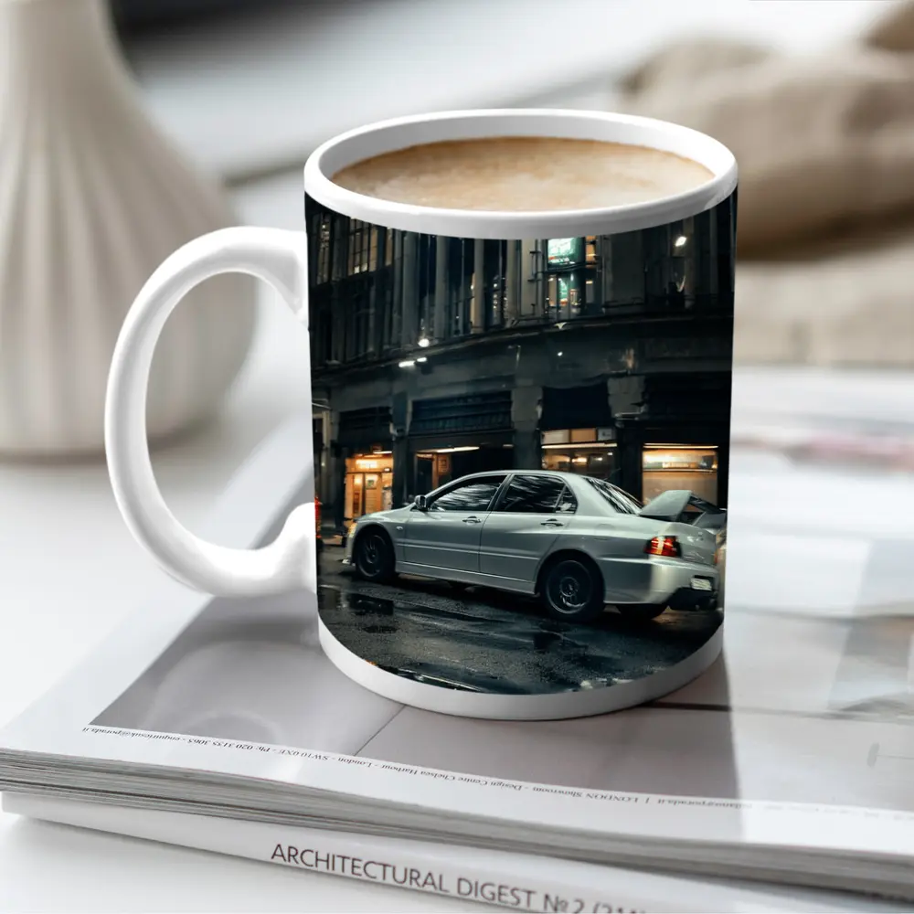 Mitsubishi Lancer Evo Rainy City Street Night – Mugs