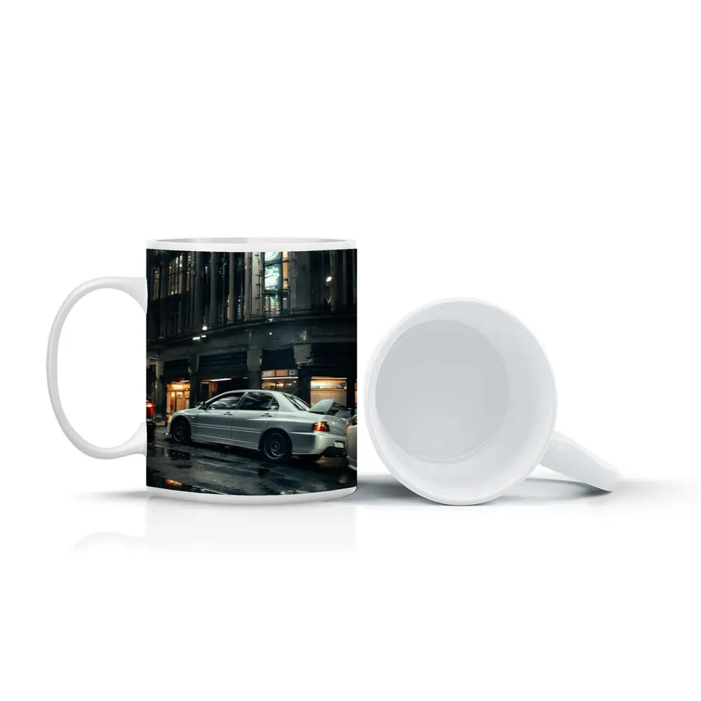 Mitsubishi Lancer Evo Rainy City Street Night – Mugs