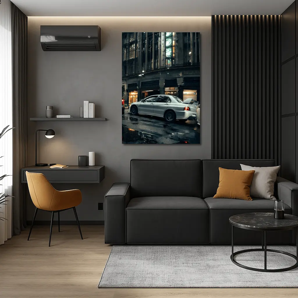 Mitsubishi Lancer Evo Rainy City Street Night – Wall Art