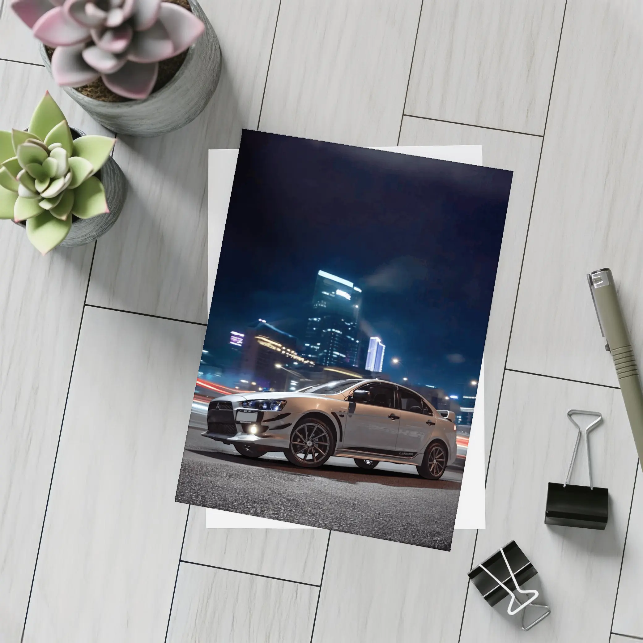 Mitsubishi Lancer Evolution Night City Street – Postcards