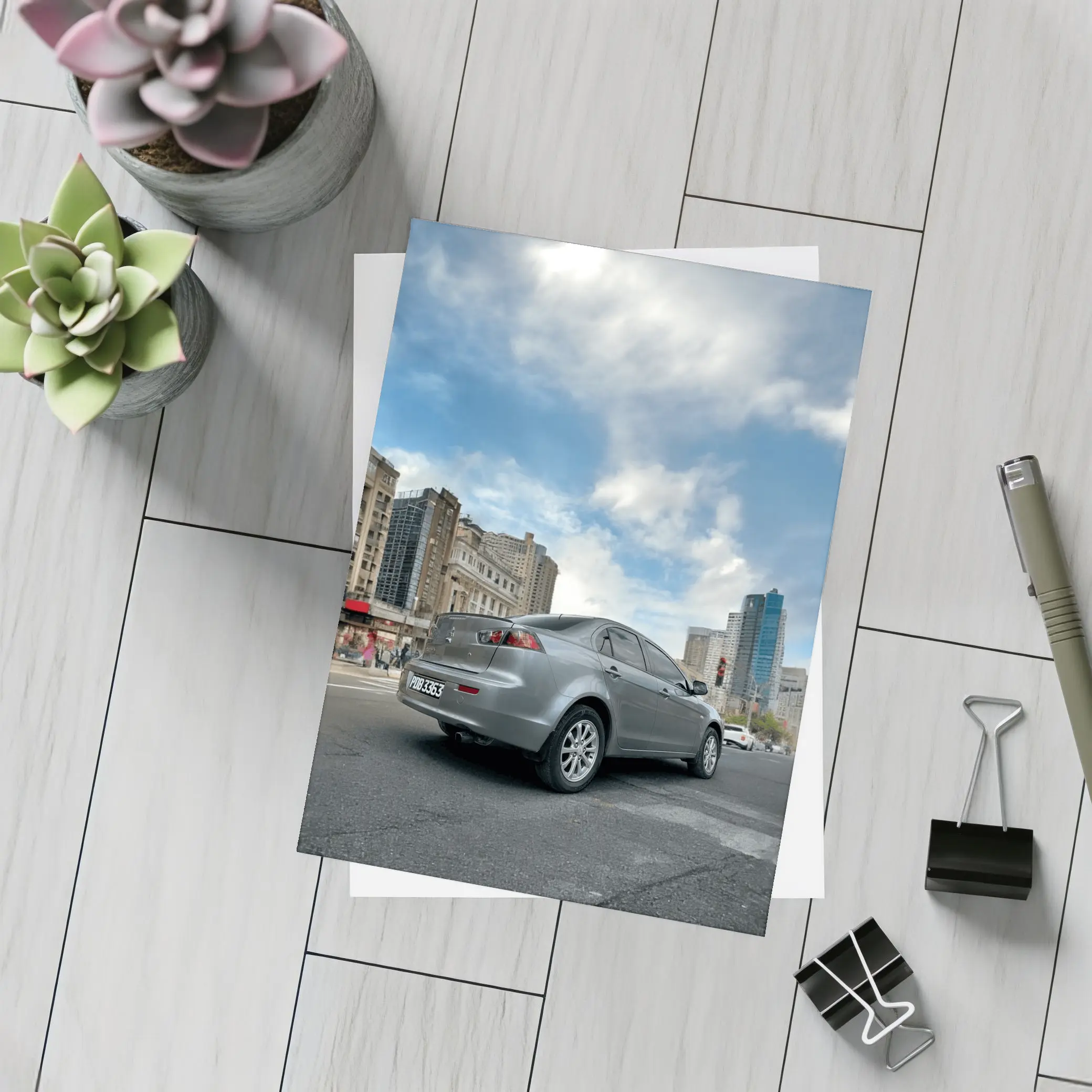 Mitsubishi Lancer Gray Sedan City Street – Postcards