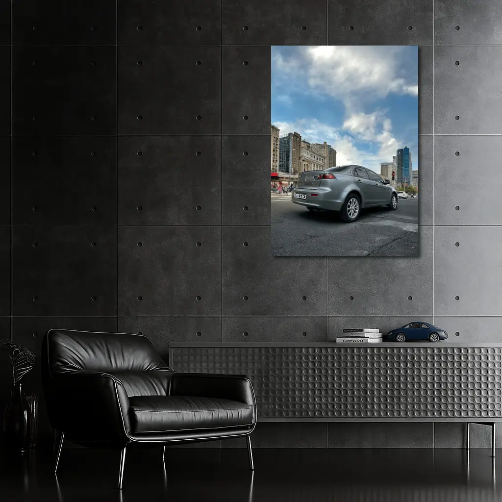 Mitsubishi Lancer Gray Sedan City Street – Wall Art