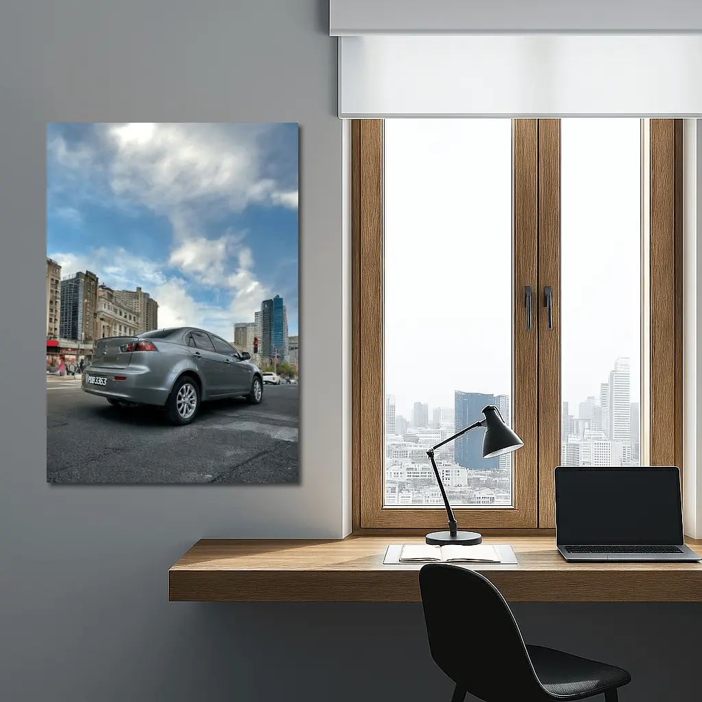 Mitsubishi Lancer Gray Sedan City Street – Wall Art