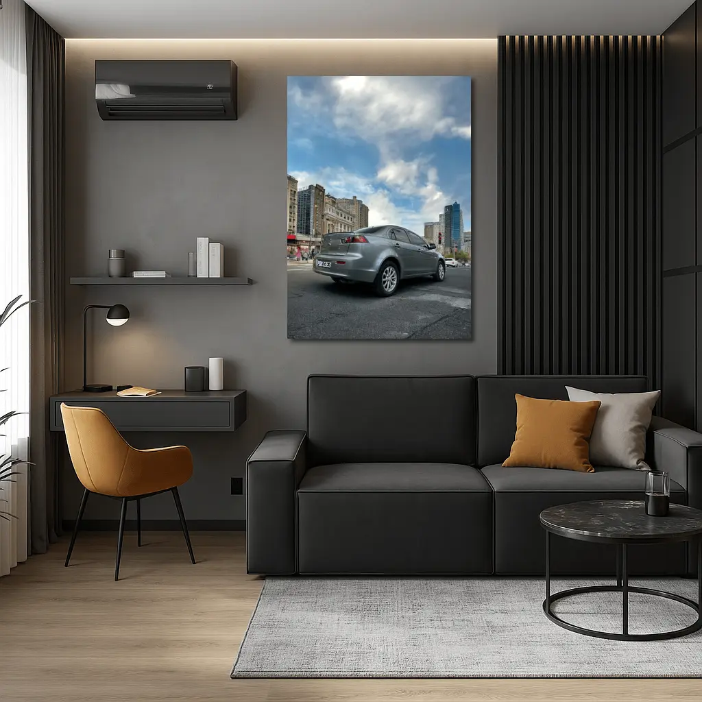 Mitsubishi Lancer Gray Sedan City Street – Wall Art