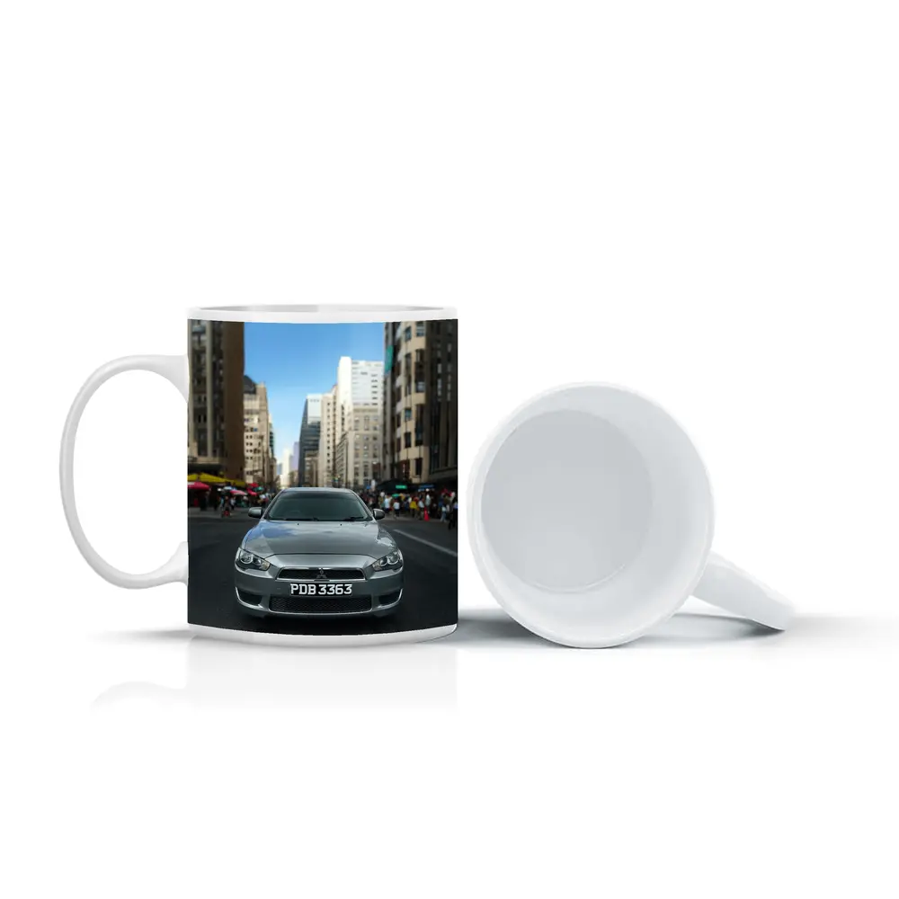 Mitsubishi Lancer Gray City Street Front View – Mugs