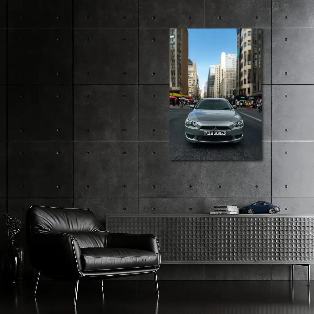 Mitsubishi Lancer Gray City Street Front View – Wall Art