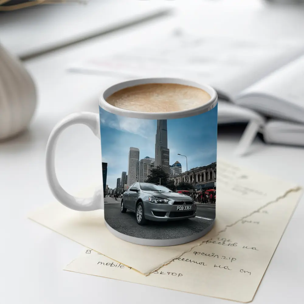 Mitsubishi Lancer Gray Car City Skyline – Mugs