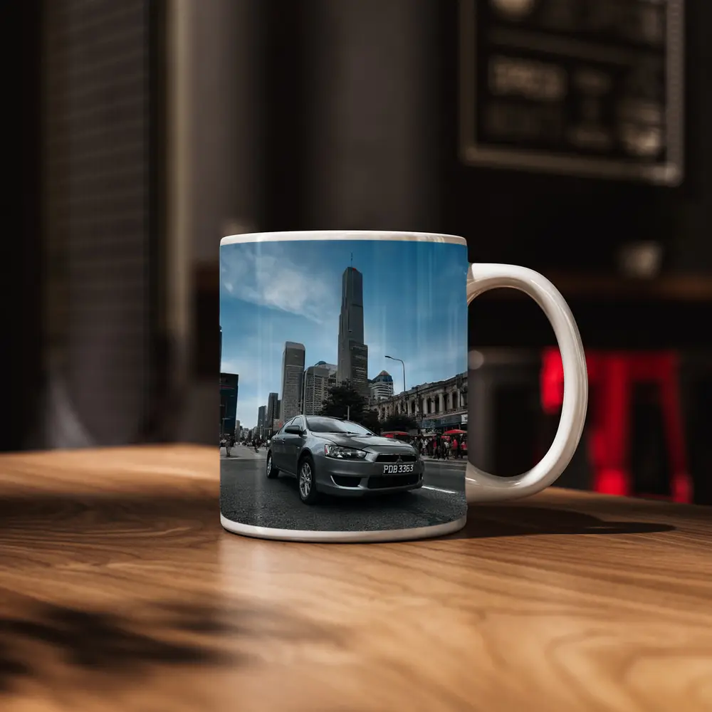 Mitsubishi Lancer Gray Car City Skyline – Mugs