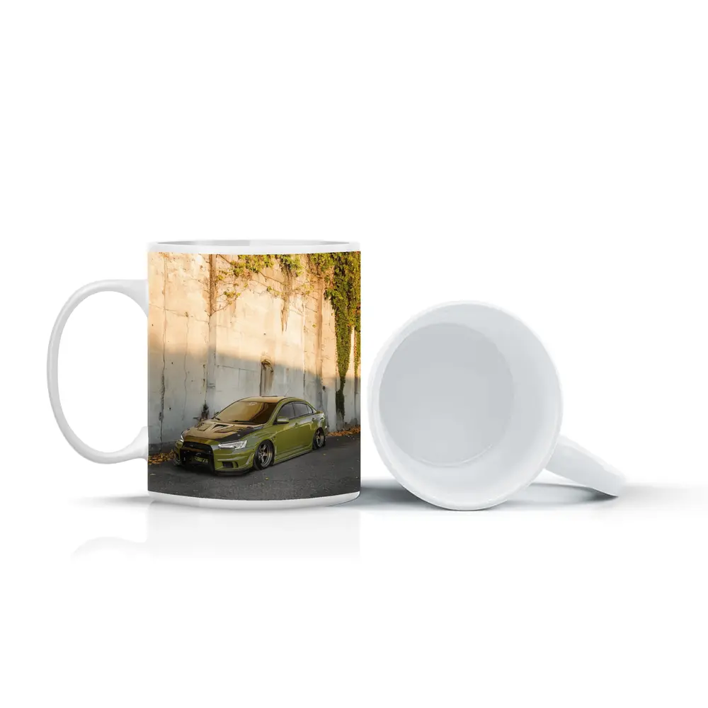 Mitsubishi Lancer Evo Olive Green Street Wall – Mugs