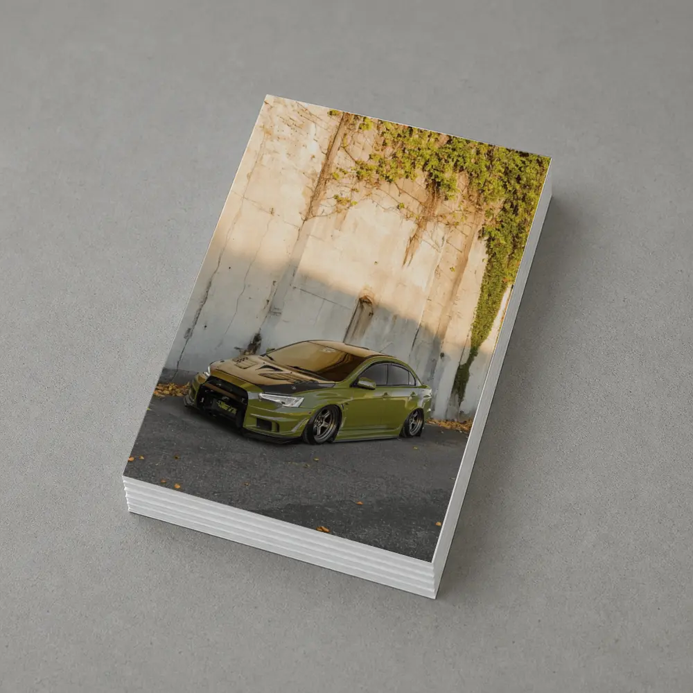 Mitsubishi Lancer Evo Olive Green Street Wall – Postcards