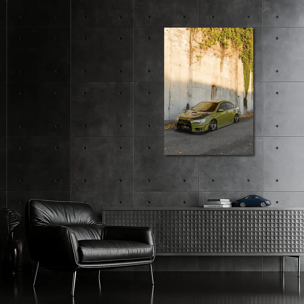 Mitsubishi Lancer Evo Olive Green Street Wall – Wall Art