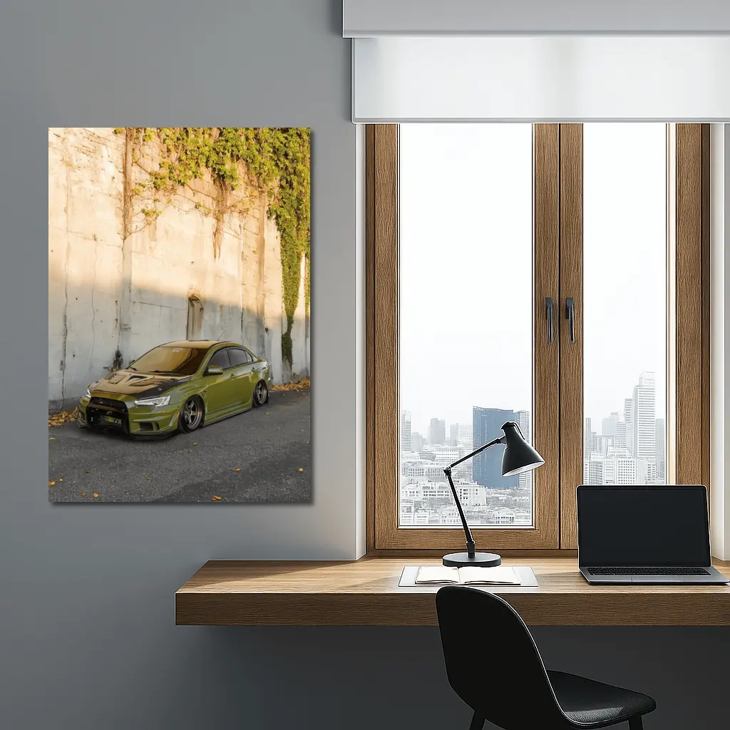 Mitsubishi Lancer Evo Olive Green Street Wall – Wall Art