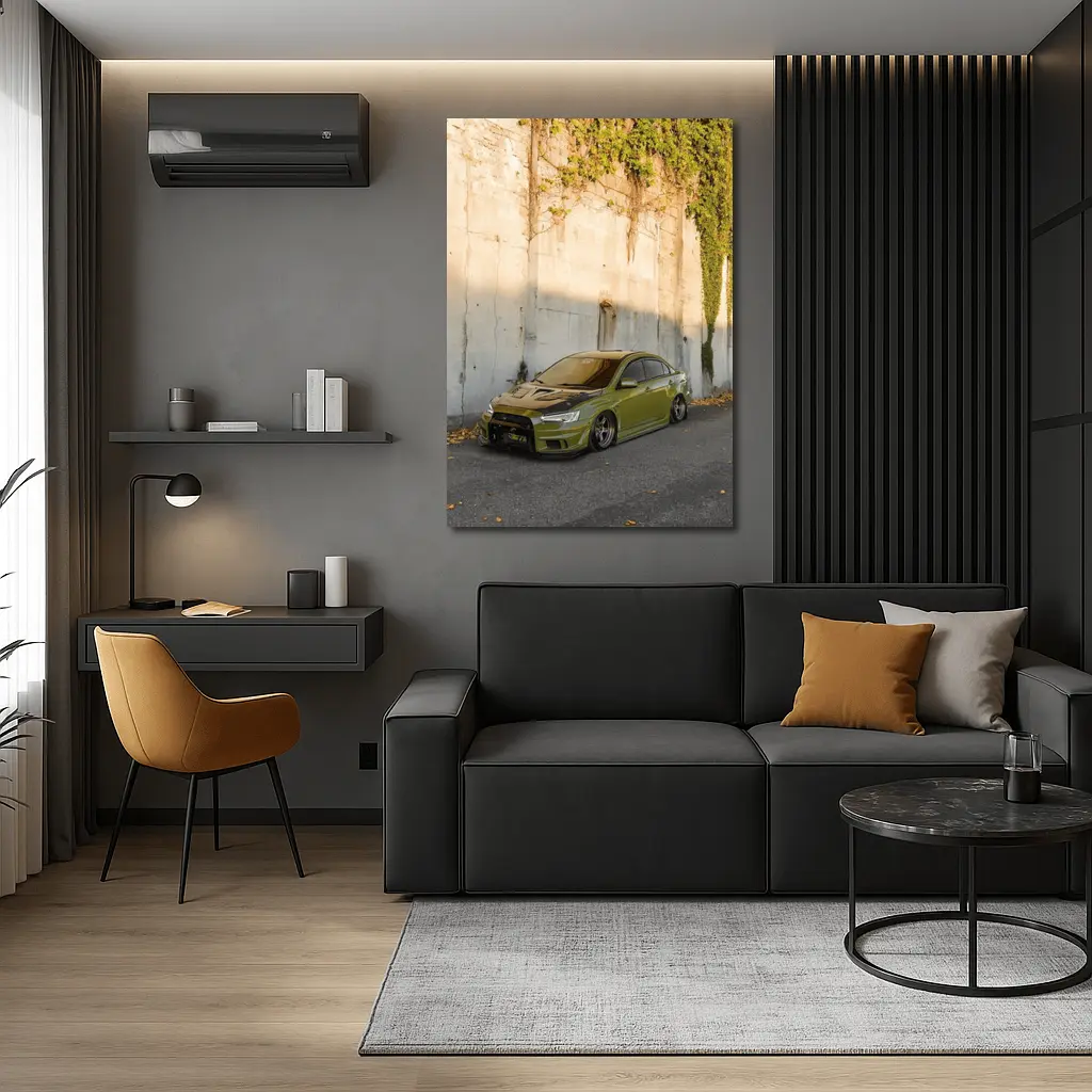Mitsubishi Lancer Evo Olive Green Street Wall – Wall Art