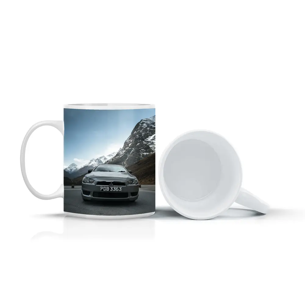 Mitsubishi Lancer Gray Car Mountain Road – Mugs