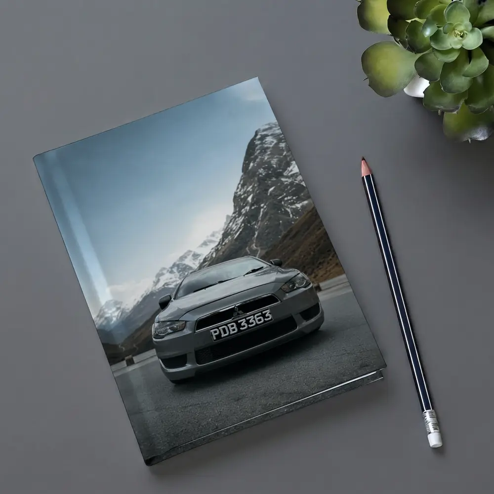 Mitsubishi Lancer Gray Car Mountain Road – Notebooks