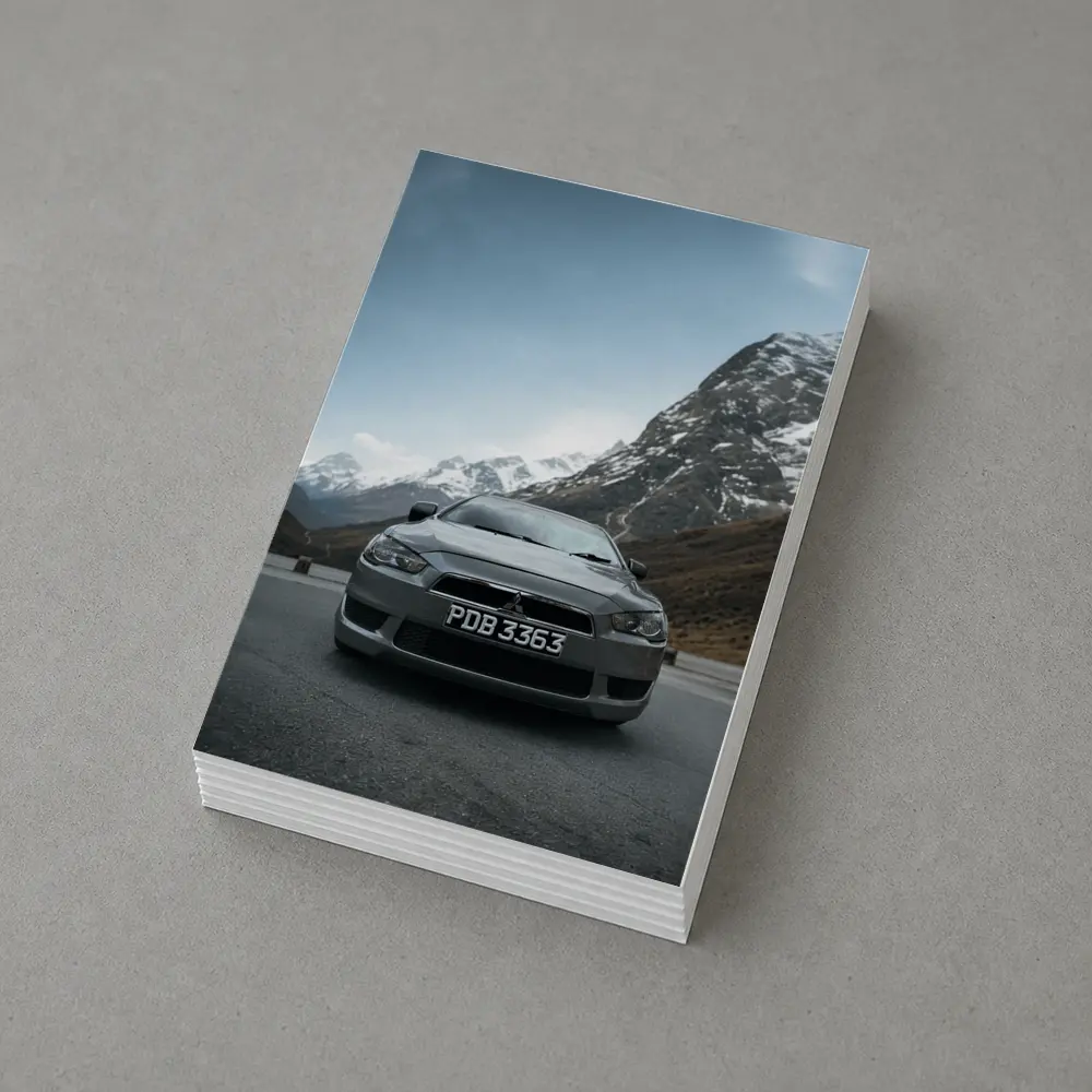 Mitsubishi Lancer Gray Car Mountain Road – Postcards