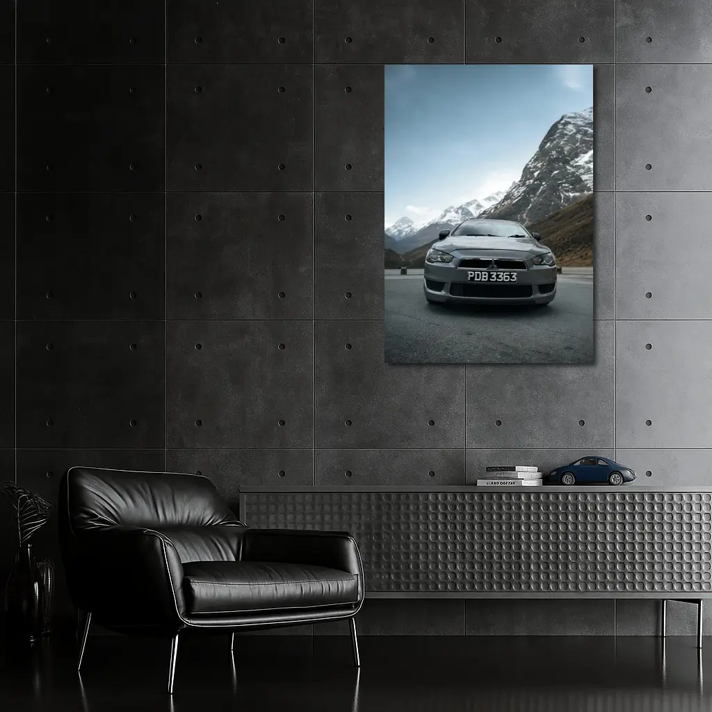 Mitsubishi Lancer Gray Car Mountain Road – Wall Art