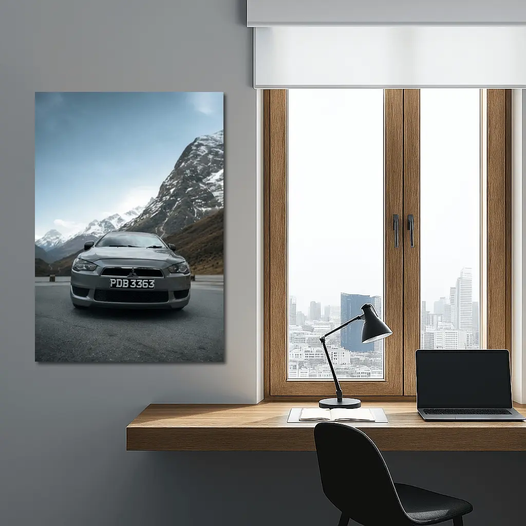 Mitsubishi Lancer Gray Car Mountain Road – Wall Art