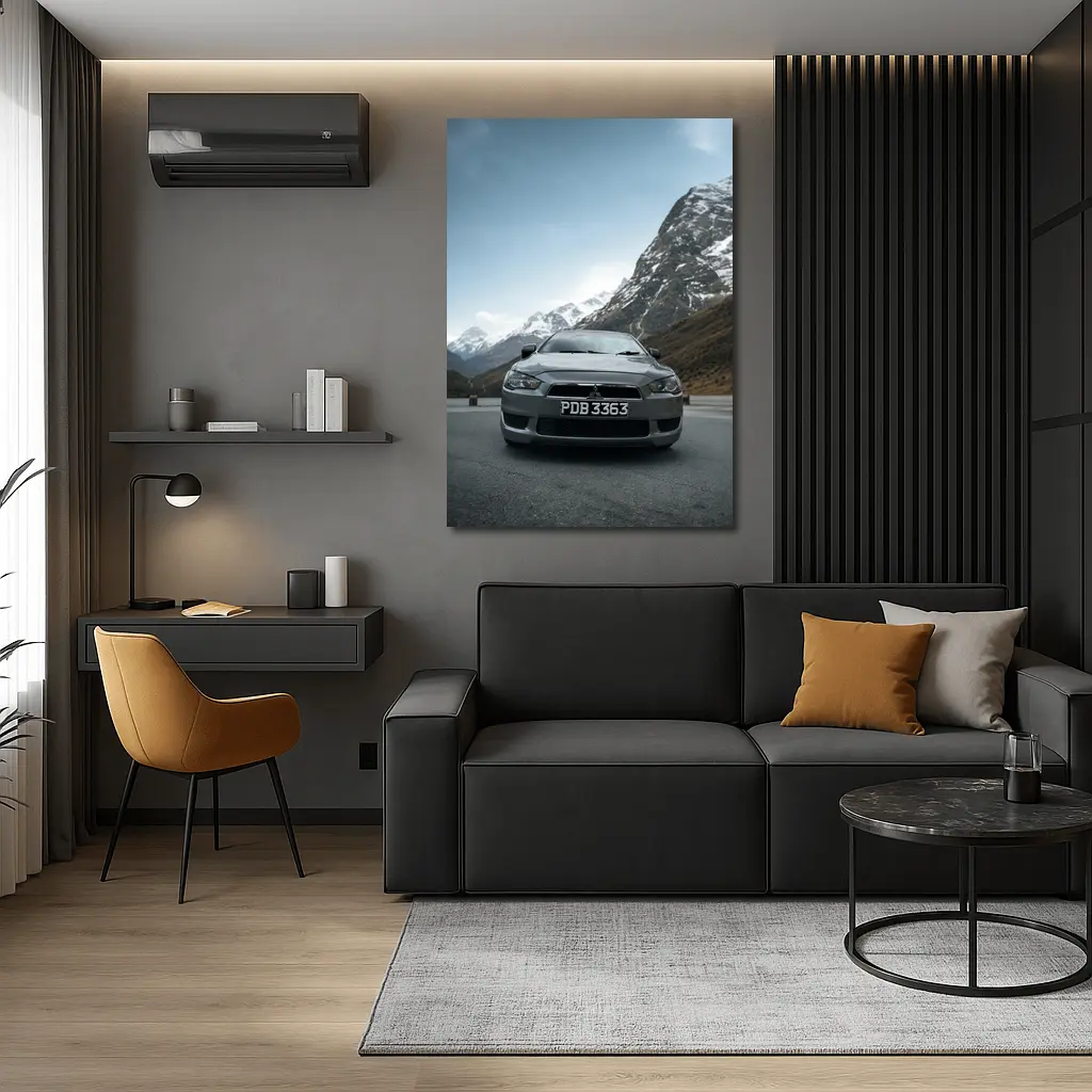 Mitsubishi Lancer Gray Car Mountain Road – Wall Art