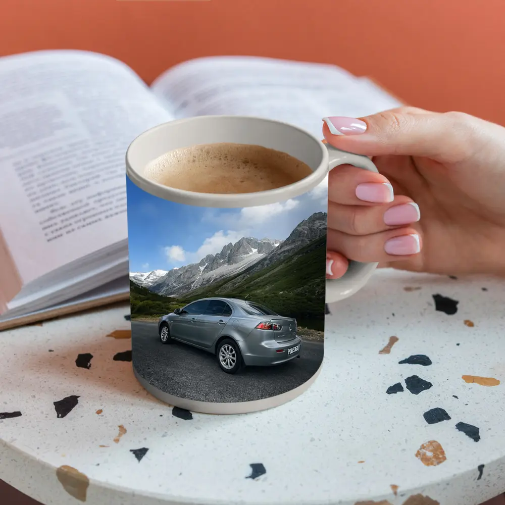 Mitsubishi Lancer Gray Mountain Road Scene – Mugs