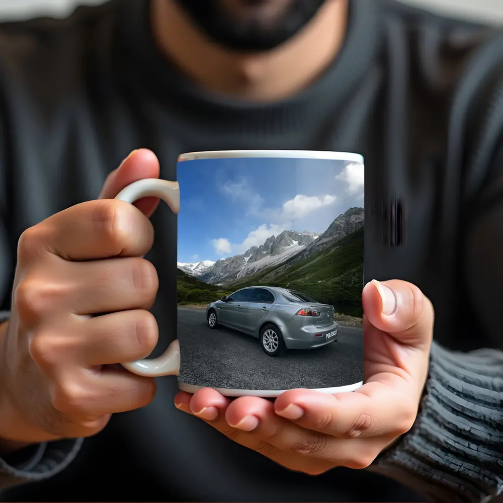Mitsubishi Lancer Gray Mountain Road Scene – Mugs