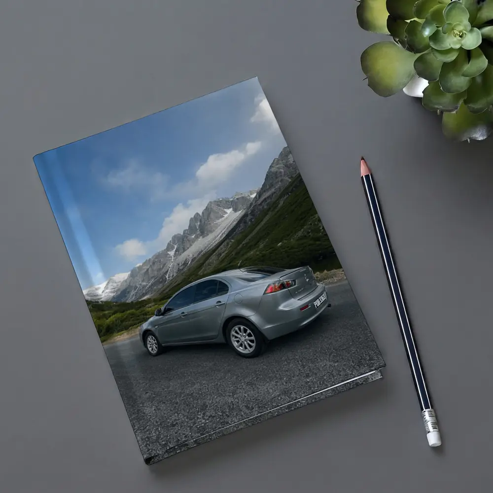 Mitsubishi Lancer Gray Mountain Road Scene – Notebooks