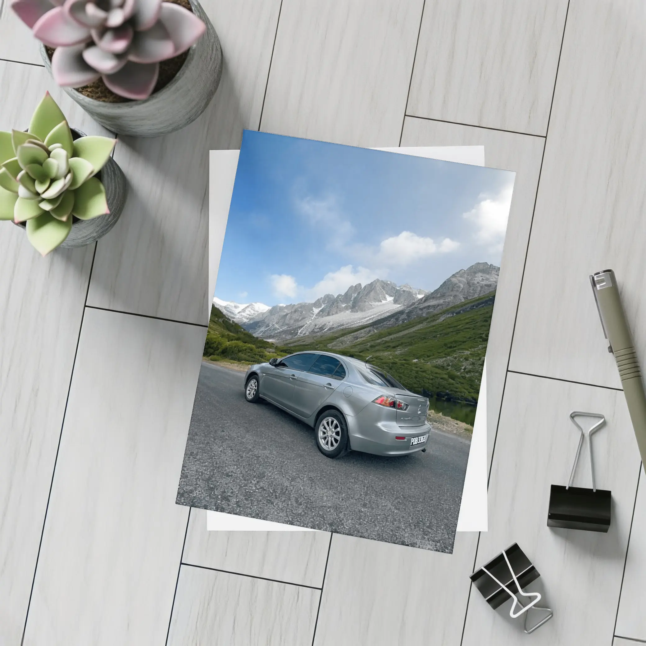 Mitsubishi Lancer Gray Mountain Road Scene – Postcards