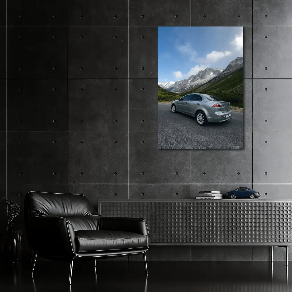 Mitsubishi Lancer Gray Mountain Road Scene – Wall Art