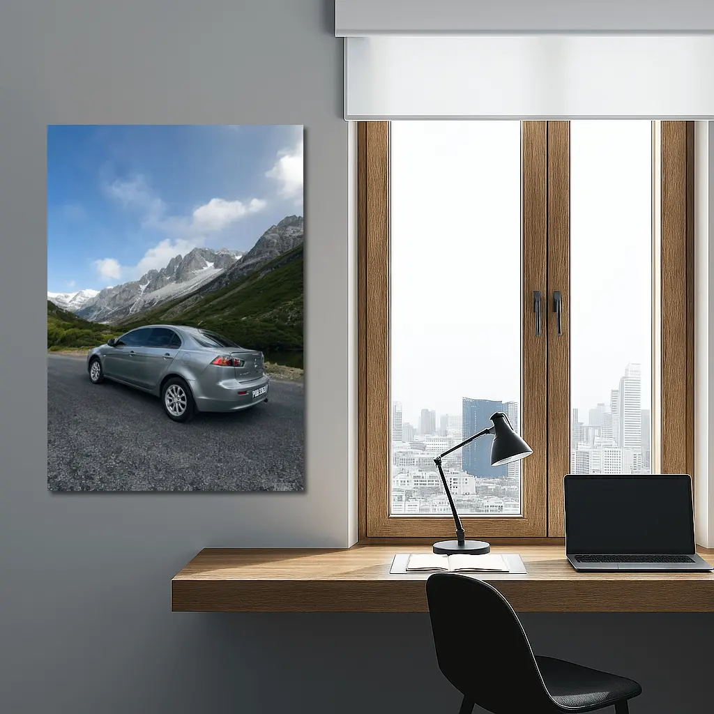 Mitsubishi Lancer Gray Mountain Road Scene – Wall Art