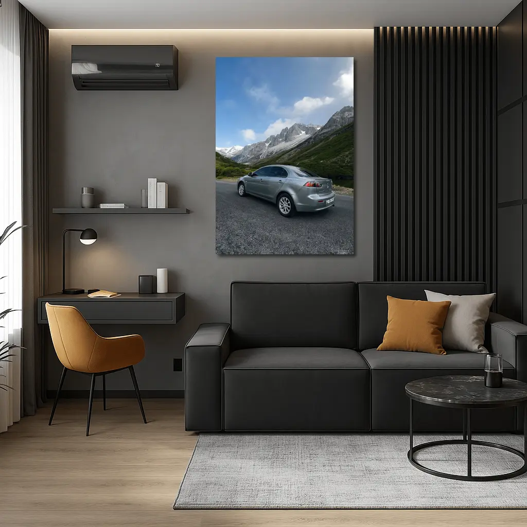 Mitsubishi Lancer Gray Mountain Road Scene – Wall Art