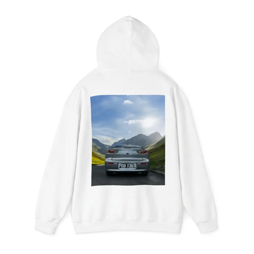 Mitsubishi Lancer Gray Car Mountain Road – Hoodies