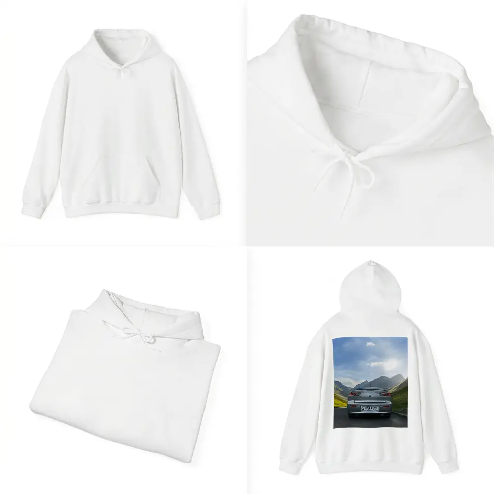 Mitsubishi Lancer Gray Car Mountain Road – Hoodies