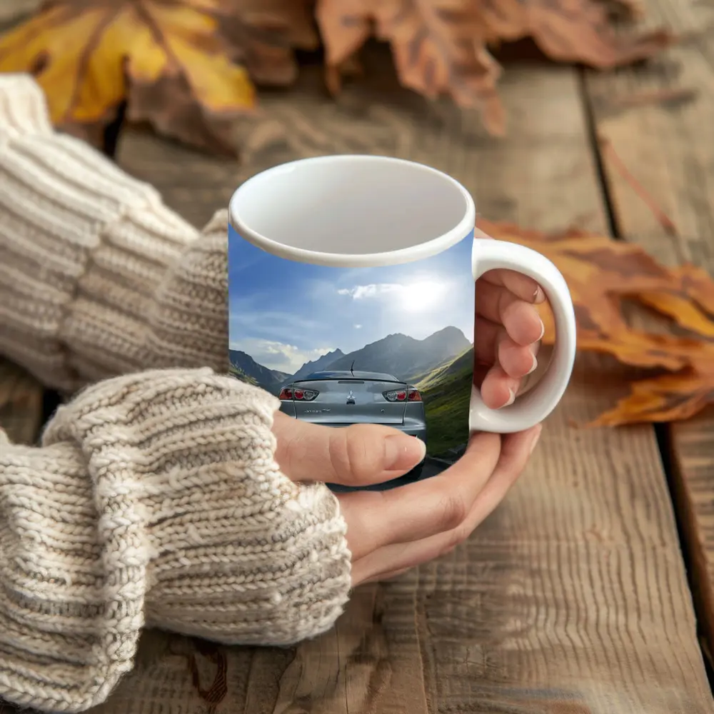 Mitsubishi Lancer Gray Car Mountain Road – Mugs