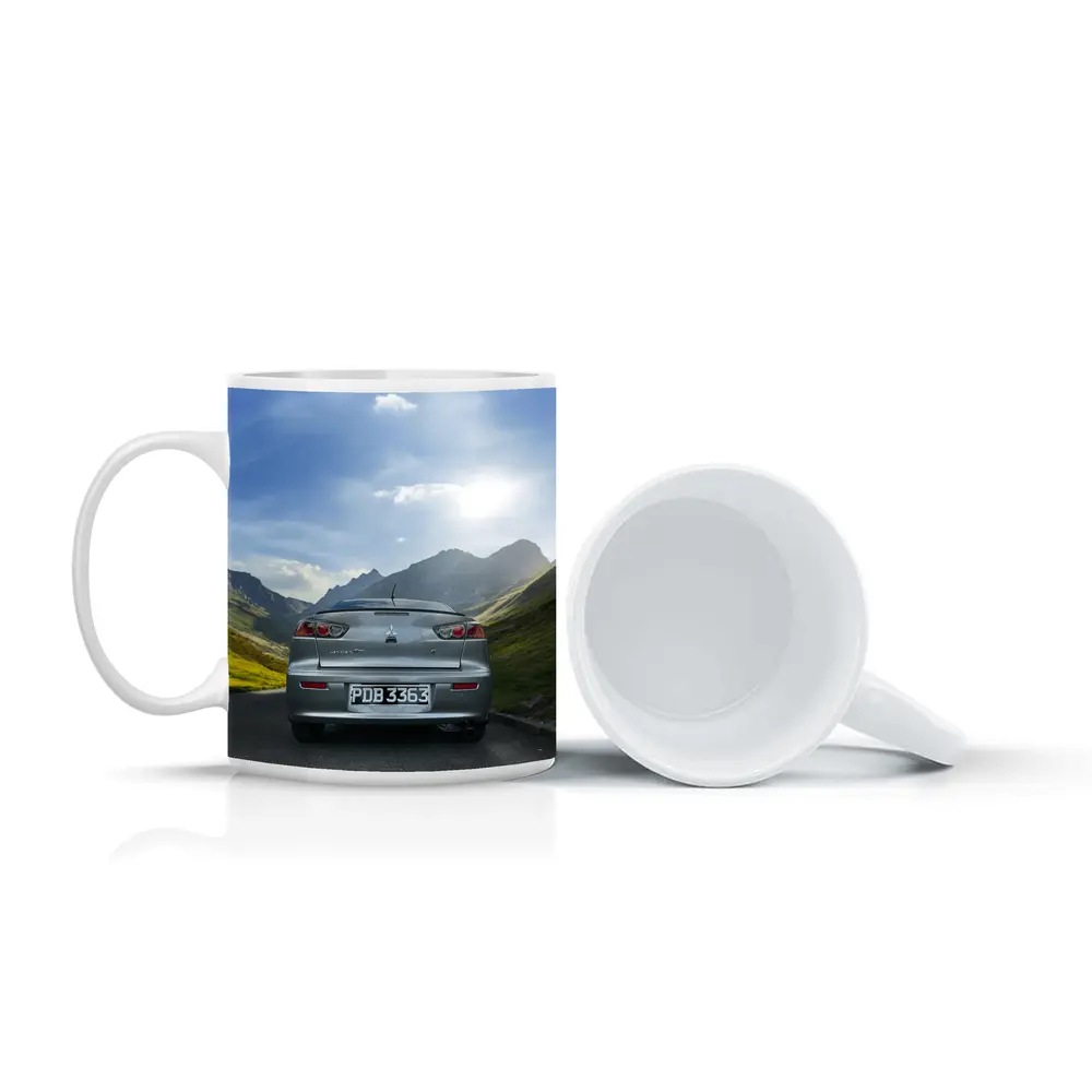Mitsubishi Lancer Gray Car Mountain Road – Mugs