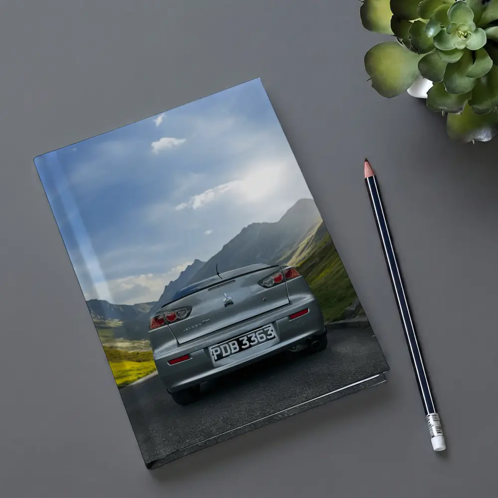 Mitsubishi Lancer Gray Car Mountain Road – Notebooks