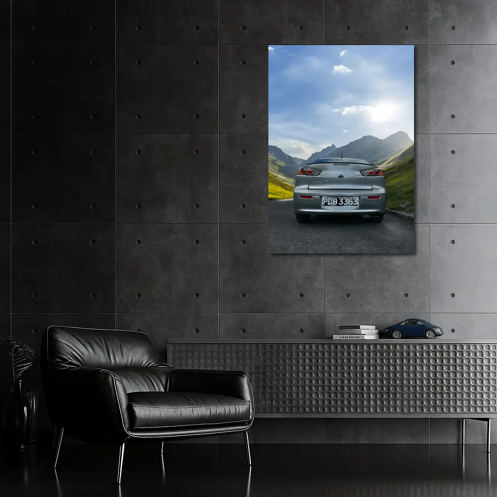 Mitsubishi Lancer Gray Car Mountain Road – Wall Art