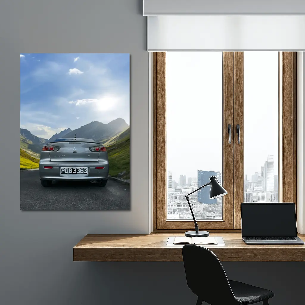 Mitsubishi Lancer Gray Car Mountain Road – Wall Art
