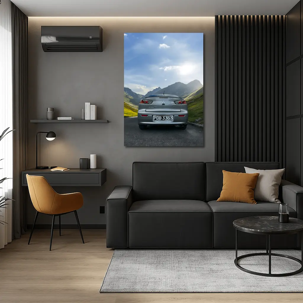 Mitsubishi Lancer Gray Car Mountain Road – Wall Art