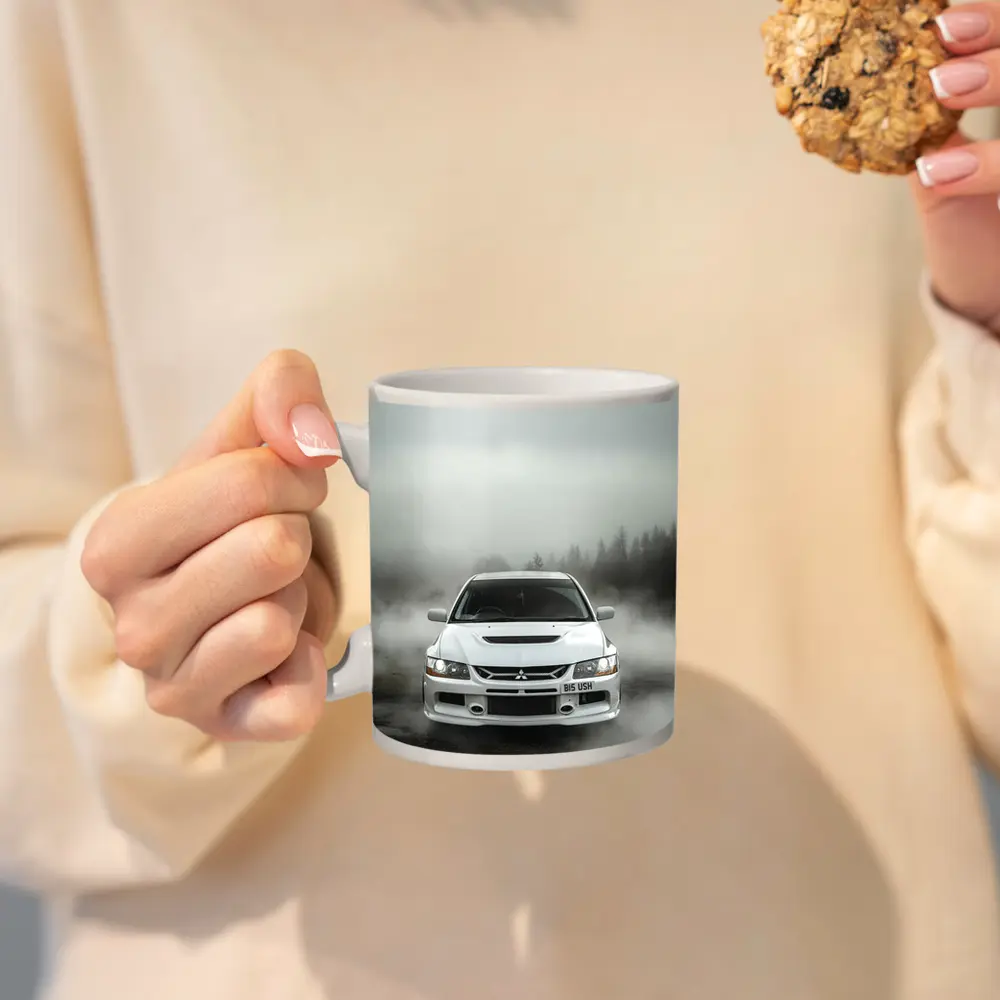 Mitsubishi Lancer Evolution White Foggy Forest – Mugs