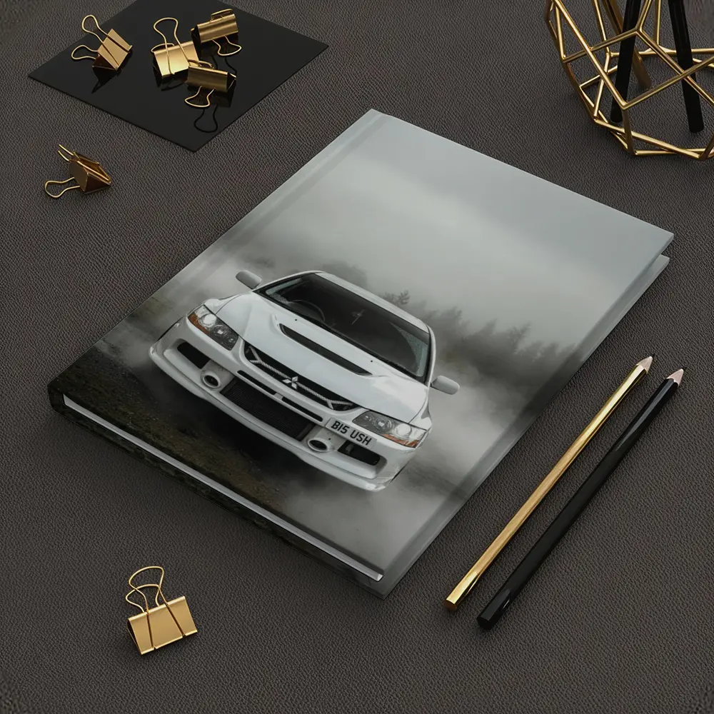Mitsubishi Lancer Evolution White Foggy Forest – Notebooks