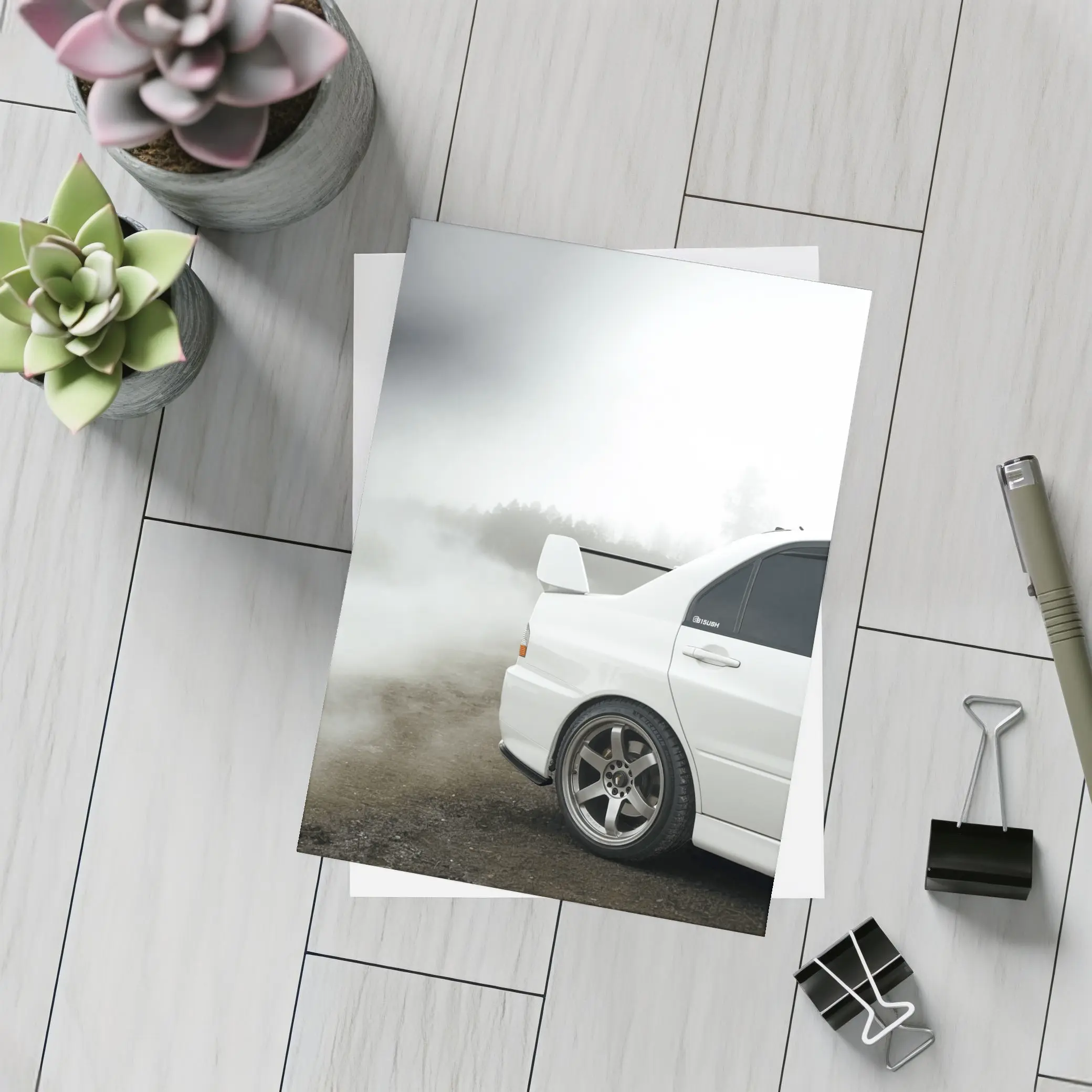 Mitsubishi Lancer Evolution White Fog Drift – Postcards