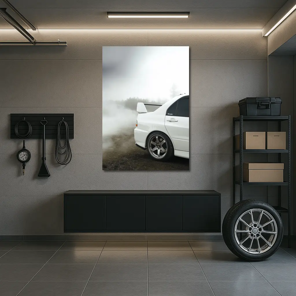 Mitsubishi Lancer Evolution White Fog Drift – Wall Art