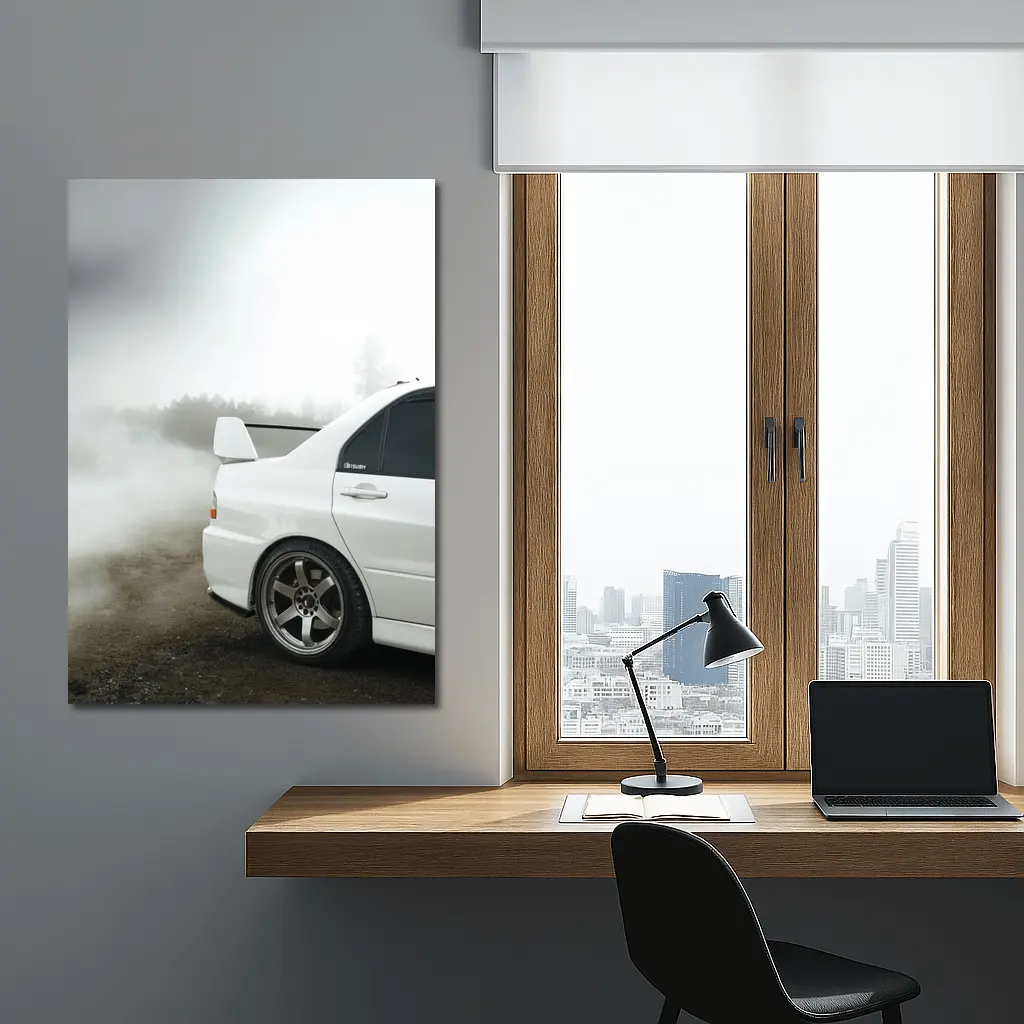 Mitsubishi Lancer Evolution White Fog Drift – Wall Art