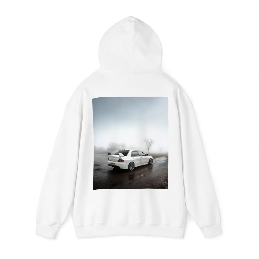Mitsubishi Lancer Evolution White Foggy Day – Hoodies
