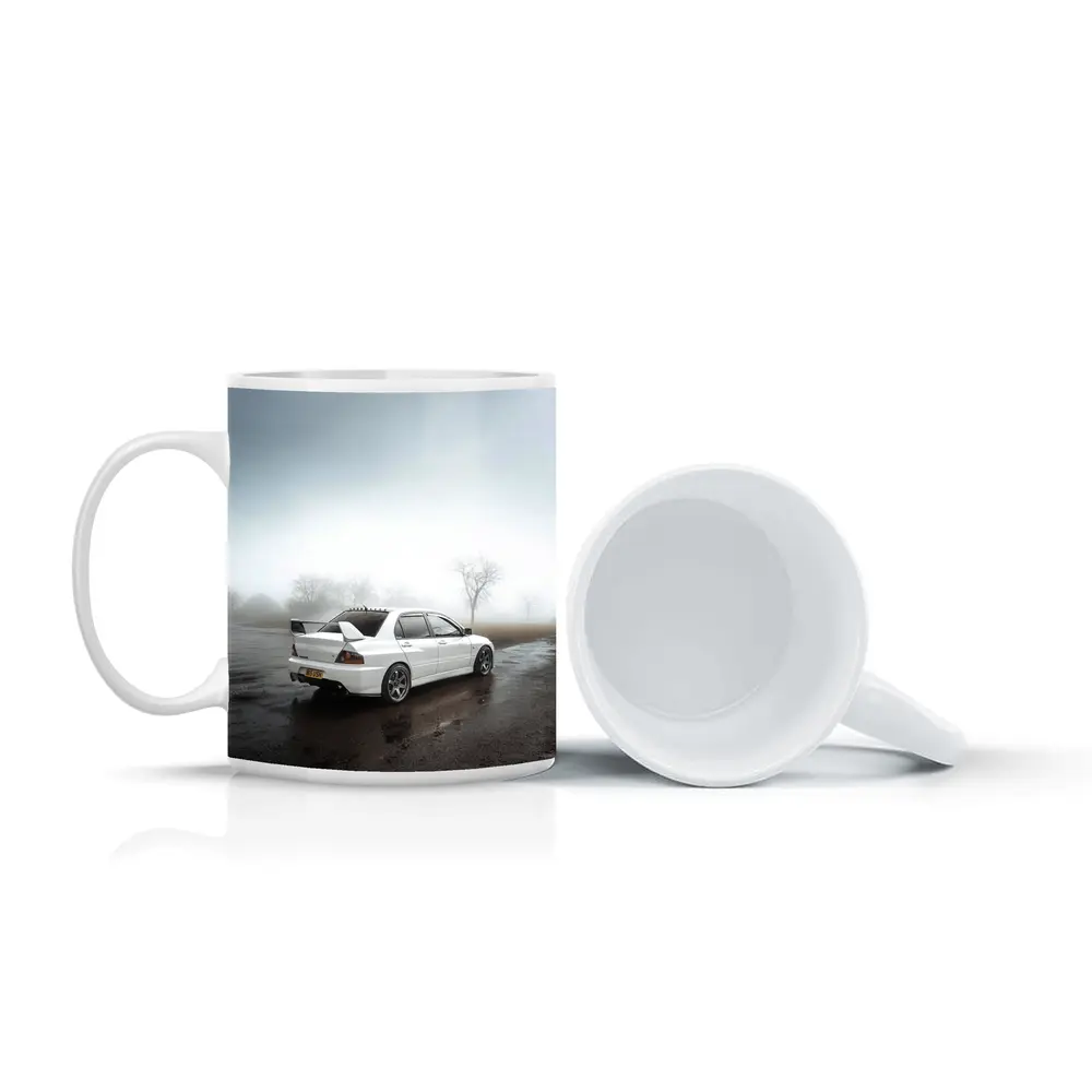 Mitsubishi Lancer Evolution White Foggy Day – Mugs