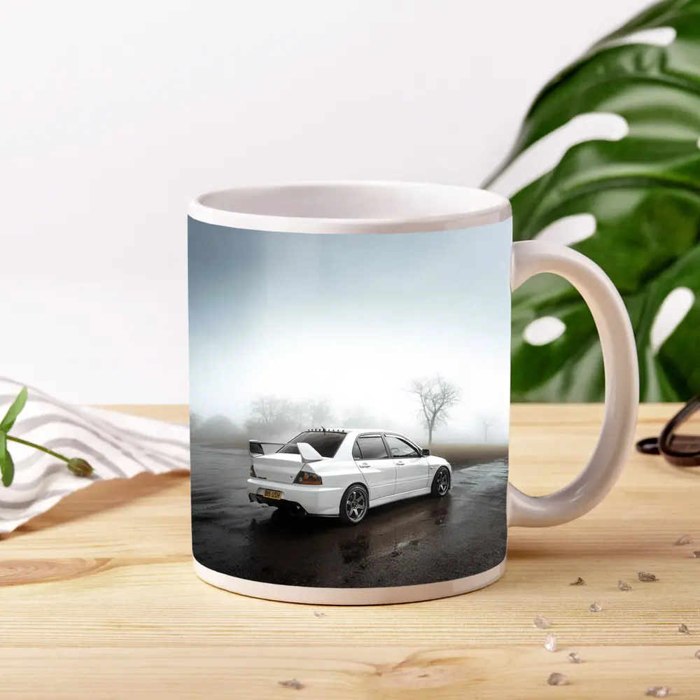 Mitsubishi Lancer Evolution White Foggy Day – Mugs
