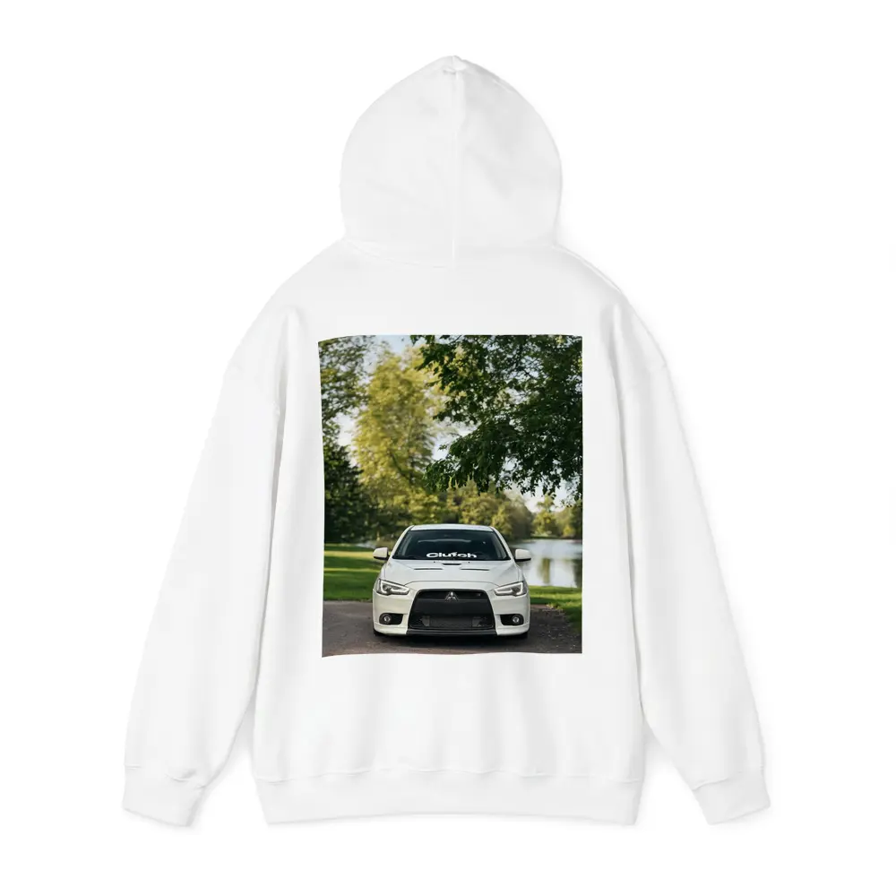 Mitsubishi Lancer Evolution White Park Setting – Hoodies