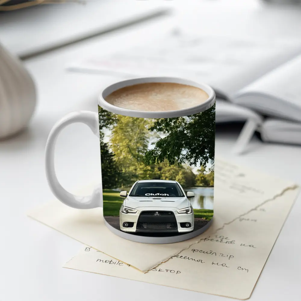 Mitsubishi Lancer Evolution White Park Setting – Mugs
